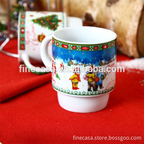 8OZ White Porcelain Christmas Stackable Mug Gift set